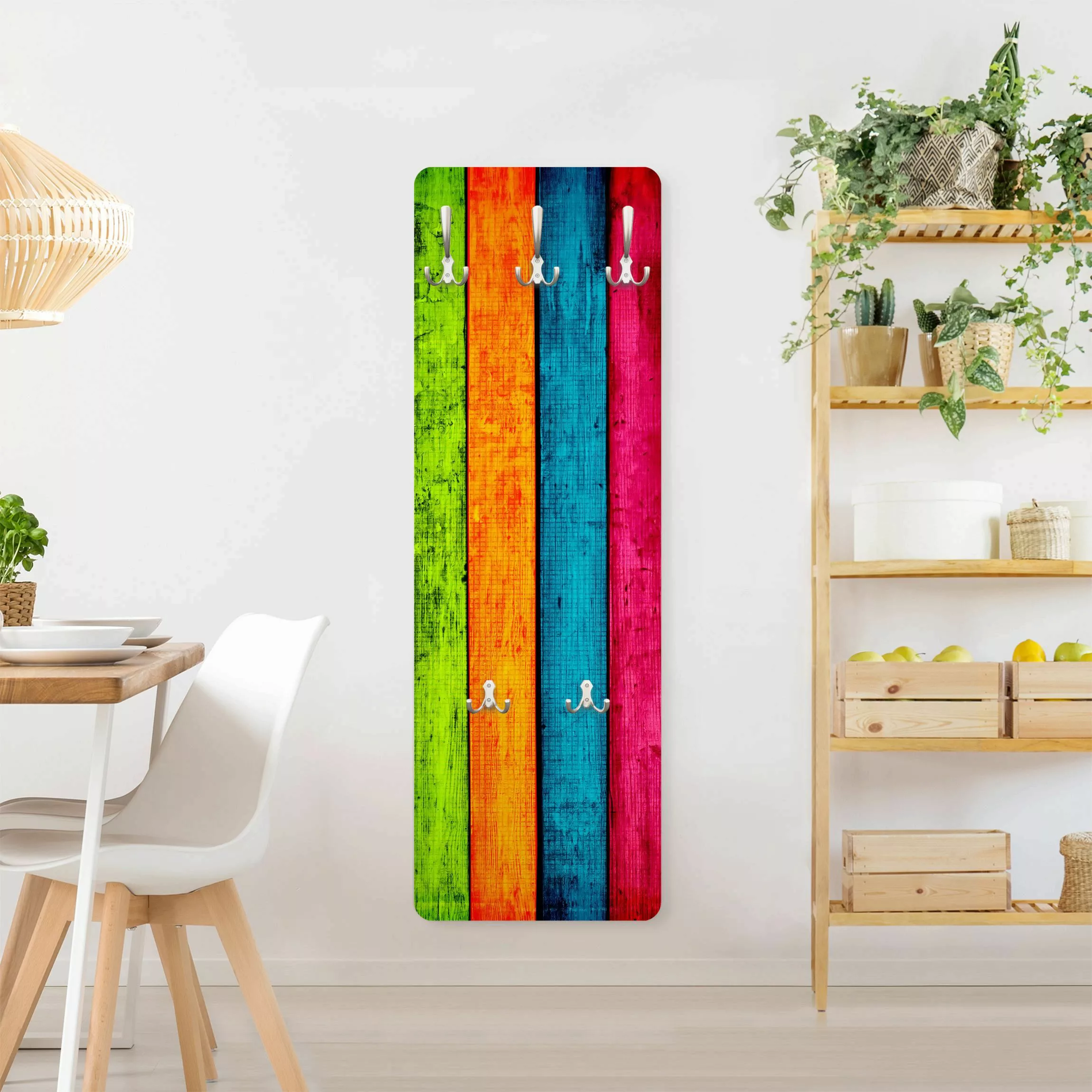 Wandgarderobe Holzpaneel Colourful Palisade günstig online kaufen