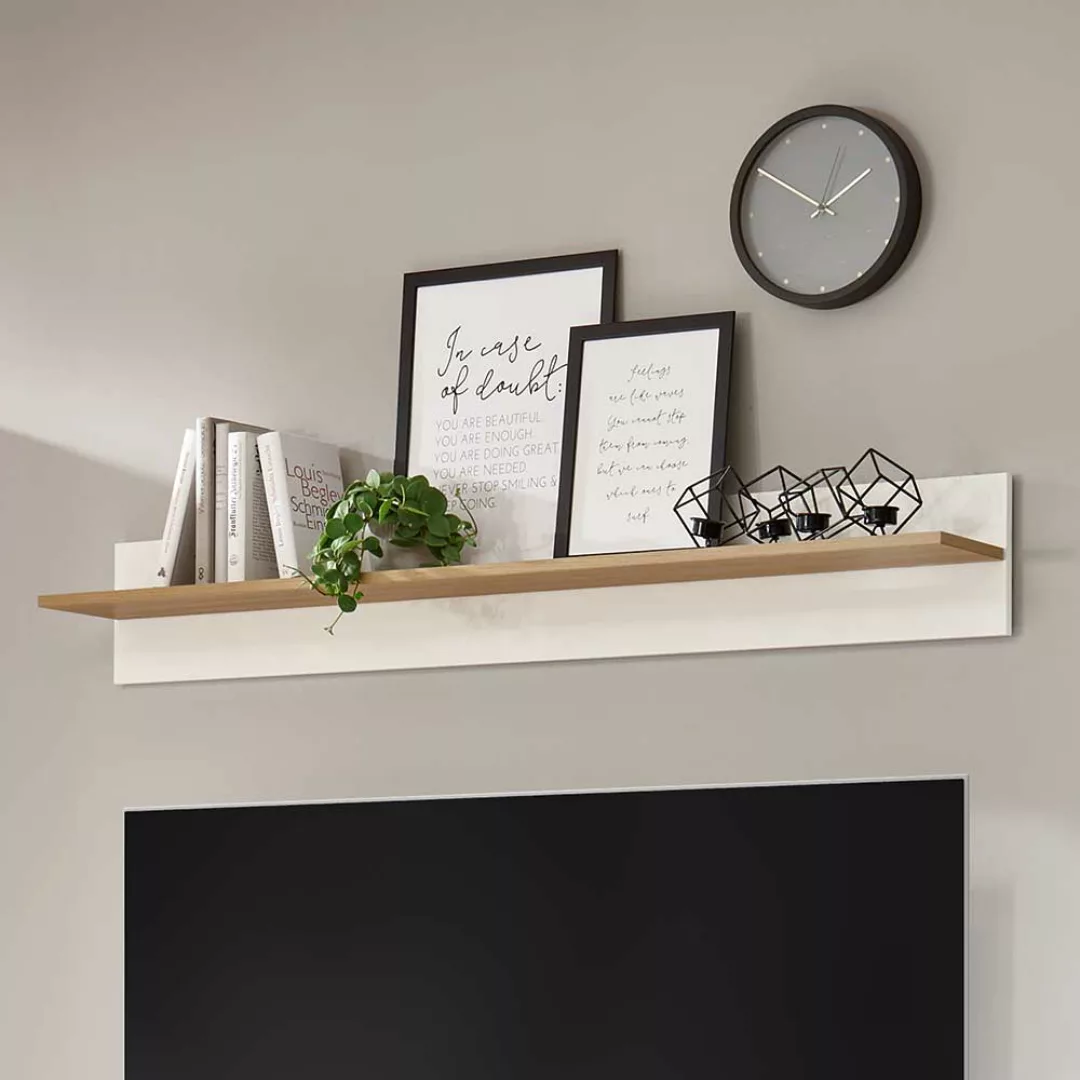 Wohnzimmer Wandboard in Weiß und Wildeiche Optik Skandi Design günstig online kaufen