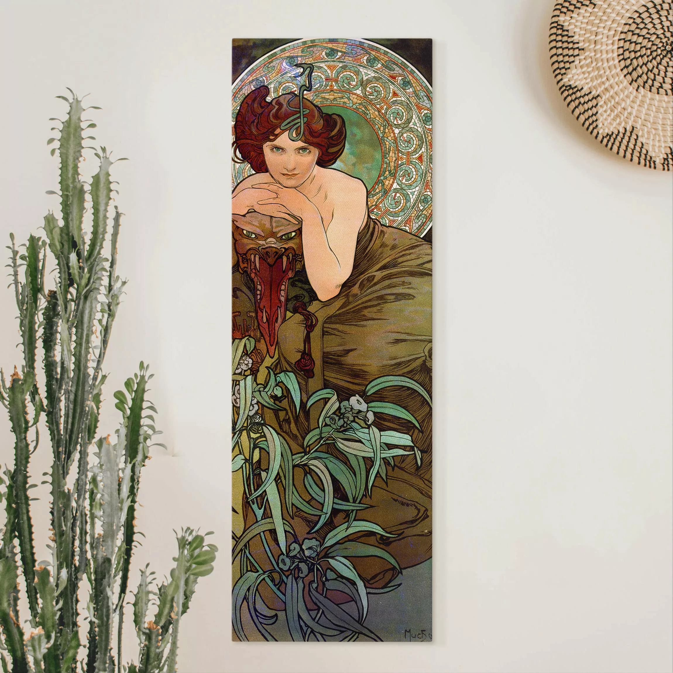 Leinwandbild Blumen - Hochformat Alfons Mucha - Edelsteine - Smaragd günstig online kaufen