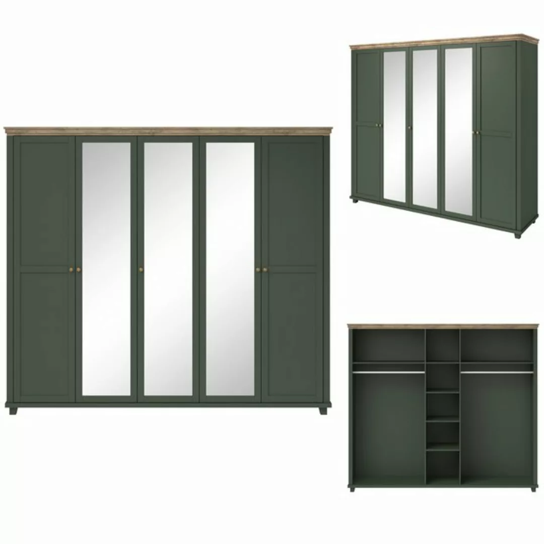 Lomadox Kleiderschrank EPSOM-83 grün mit Lefkas Eiche Nb. 246/216/62 cm günstig online kaufen