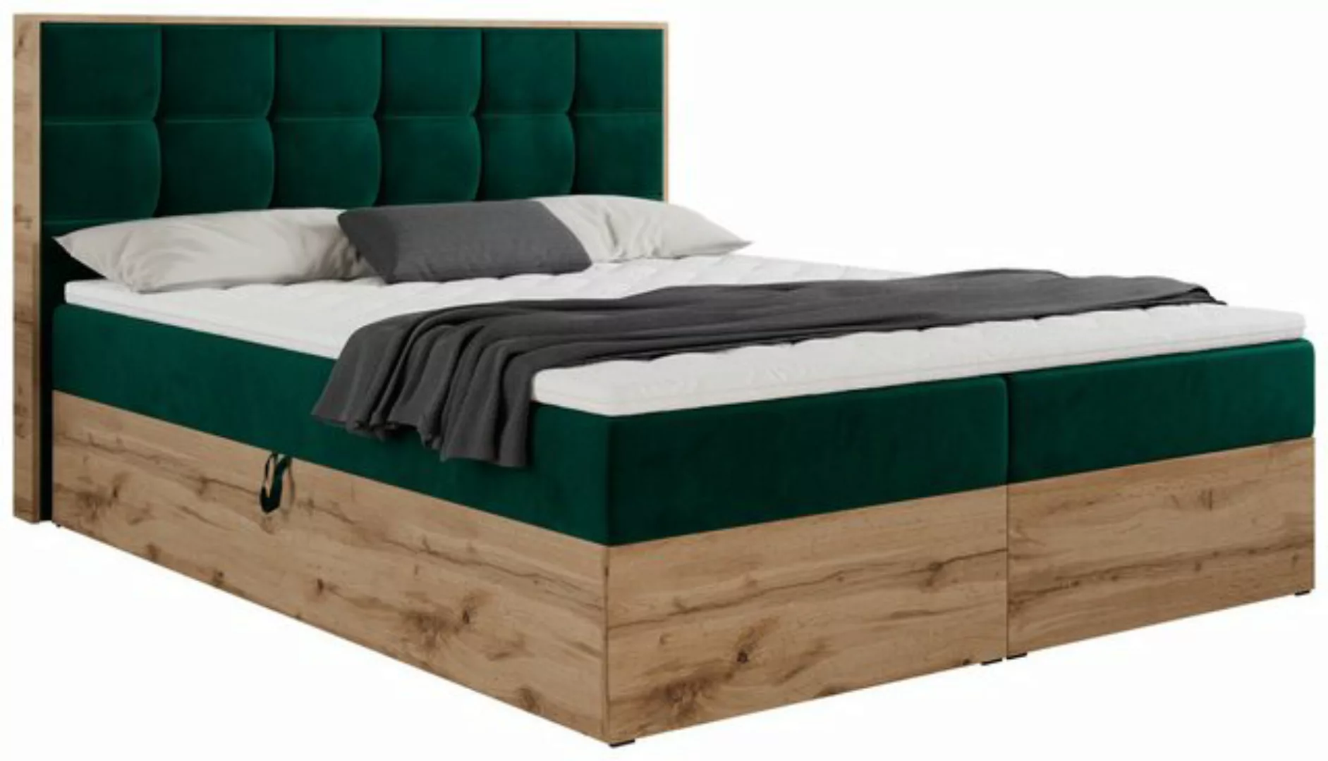 MKS MÖBEL Boxspringbett ALBERO 1, Doppelbett, Multipocket-Matratze, Eiche H günstig online kaufen