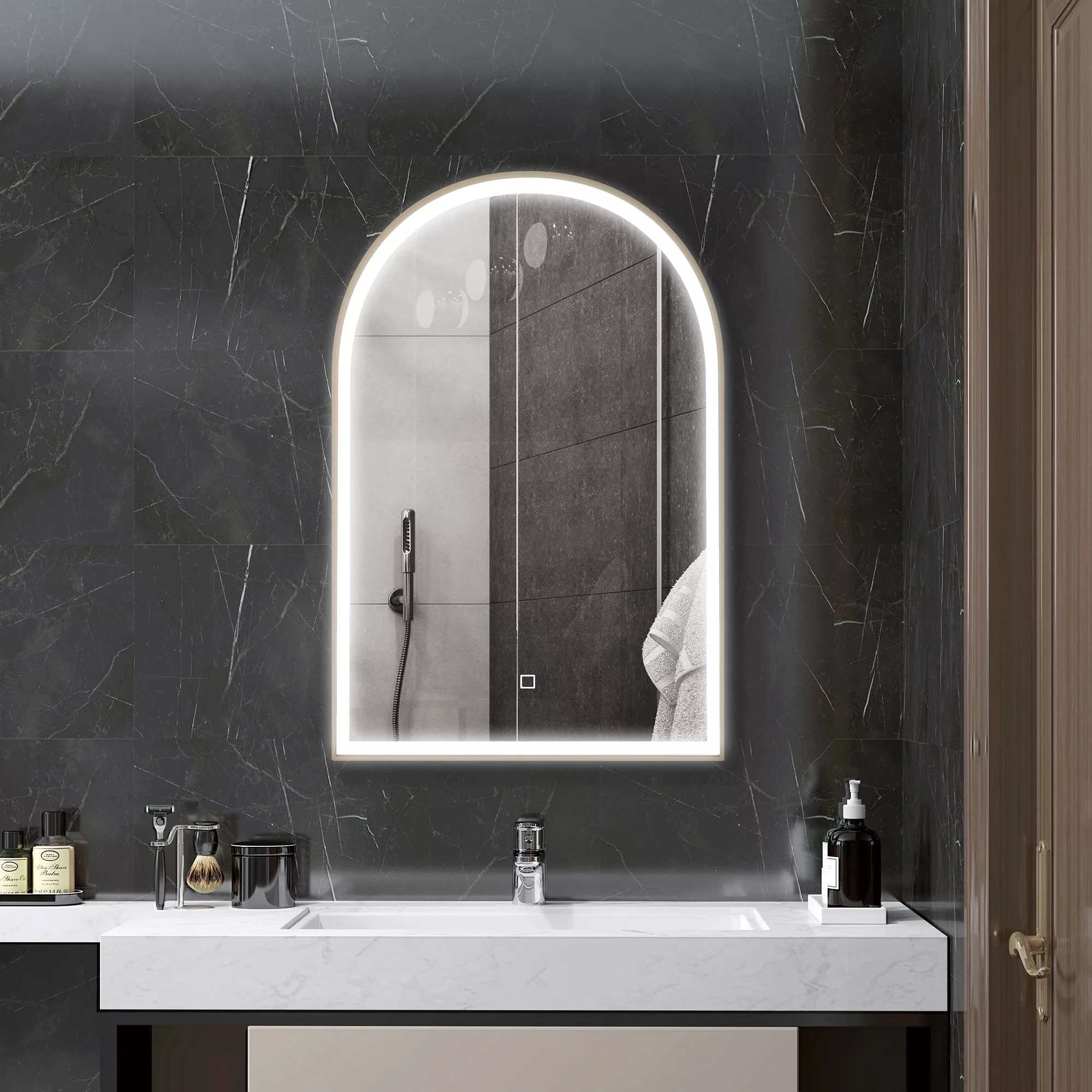 HOMCOM Badezimmerspiegel 90 x 60 cm, gewölbter Wandspiegel, Badezimmerspieg günstig online kaufen
