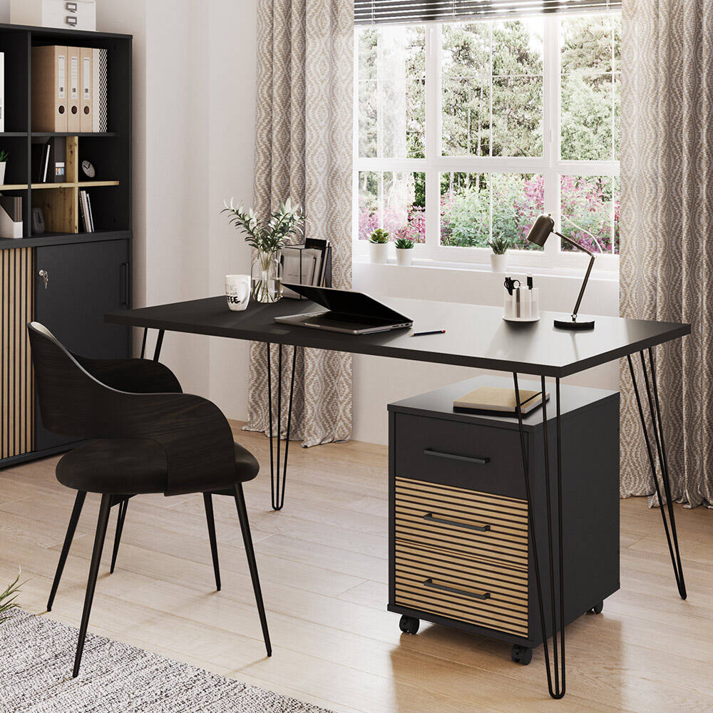 Büromöbel Set 2-teilig mit Schreibtisch, schwarz, Akustikpaneel-Optik HUNTS günstig online kaufen