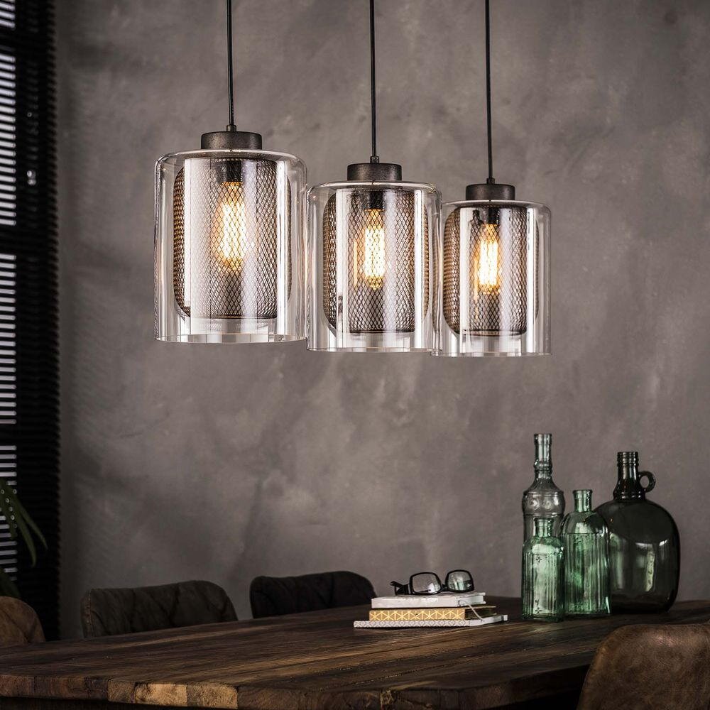 famlights | Pendelleuchte Hauke aus Metall in Silber mit Glasschirmen 3xE27 günstig online kaufen