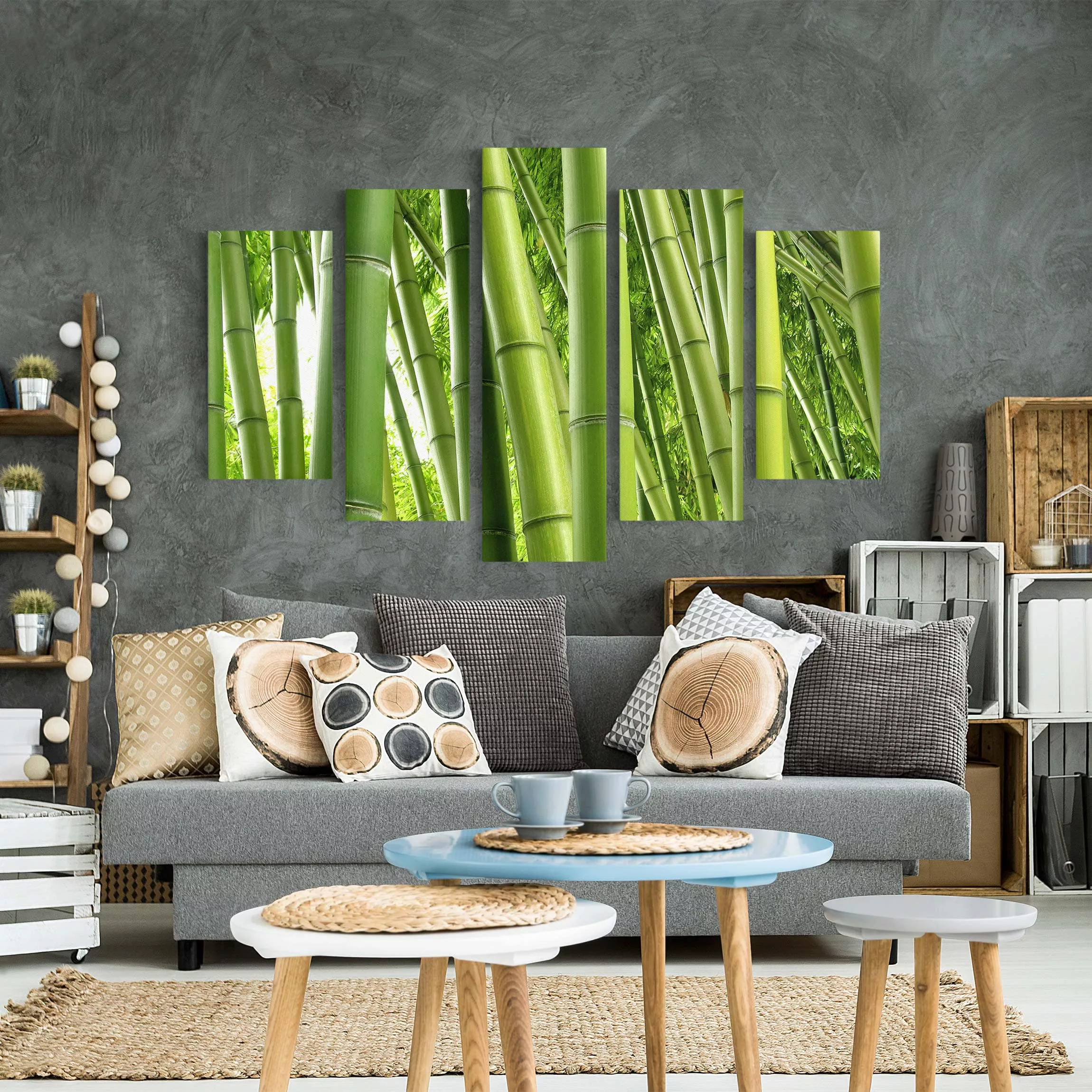 5-teiliges Leinwandbild - Querformat Bamboo Trees günstig online kaufen