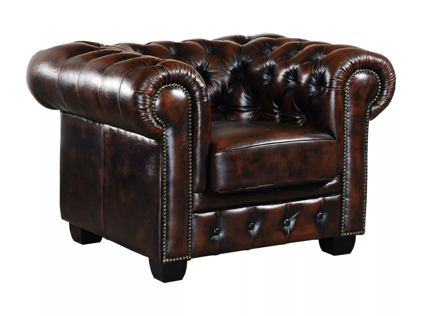 Chesterfield Ledersessel - Büffelleder - Braun - BRENTON günstig online kaufen