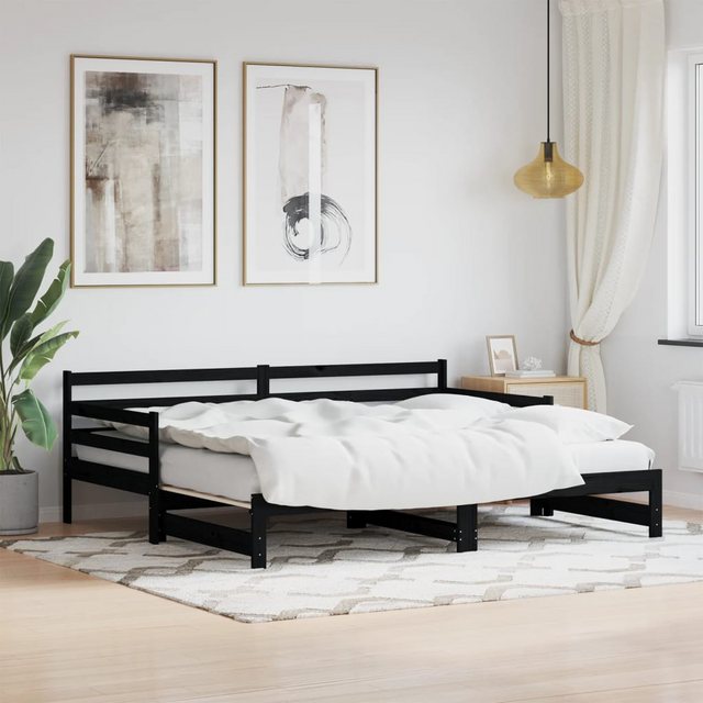 vidaXL Gästebett Gästebett Tagesbett Ausziehbar Schwarz 80x200 cm Massivhol günstig online kaufen