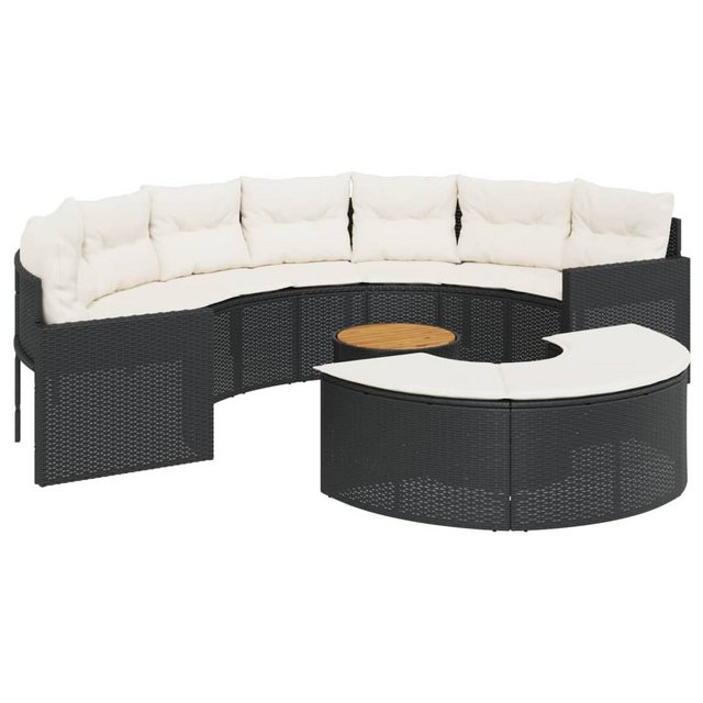 vidaXL Loungesofa 3-tlg. Garten-Sofagarnitur Halbrund Schwarz Poly-Rattan günstig online kaufen