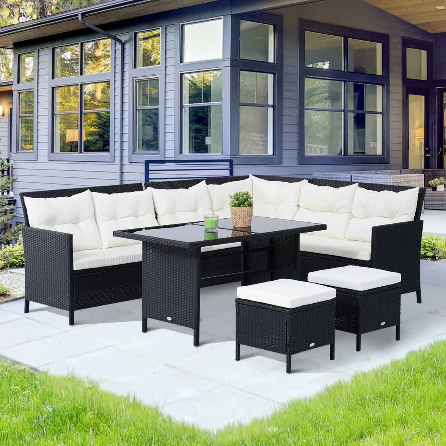 Outsunny Sitzgarnitur 7 Personen Gartenset Sitzgruppe Polyrattan Schwarz Cr günstig online kaufen