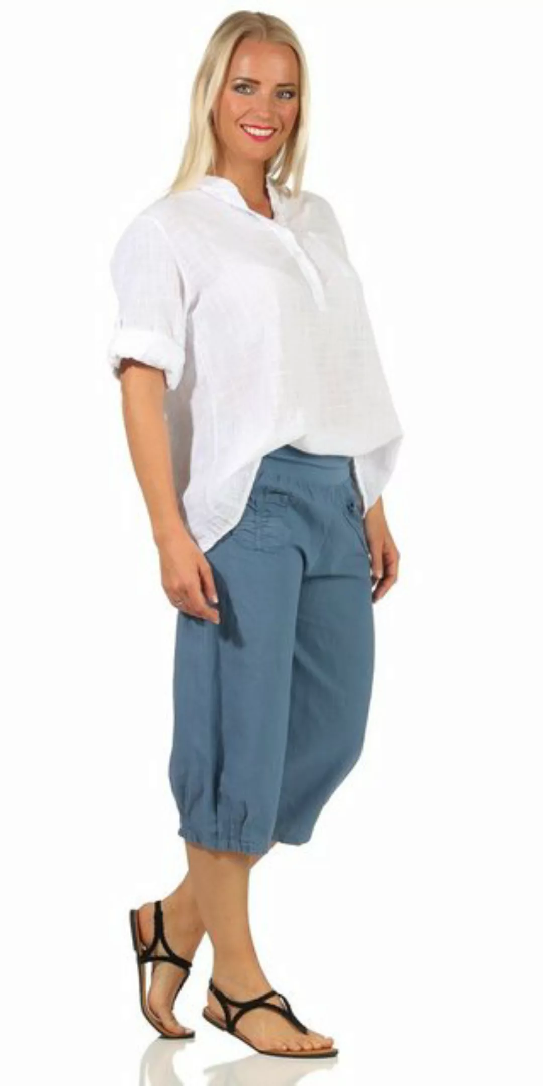 Leinenhose Leinenhose Damen kurze Sommerhose Leinen Bermuda elastischer Gum günstig online kaufen