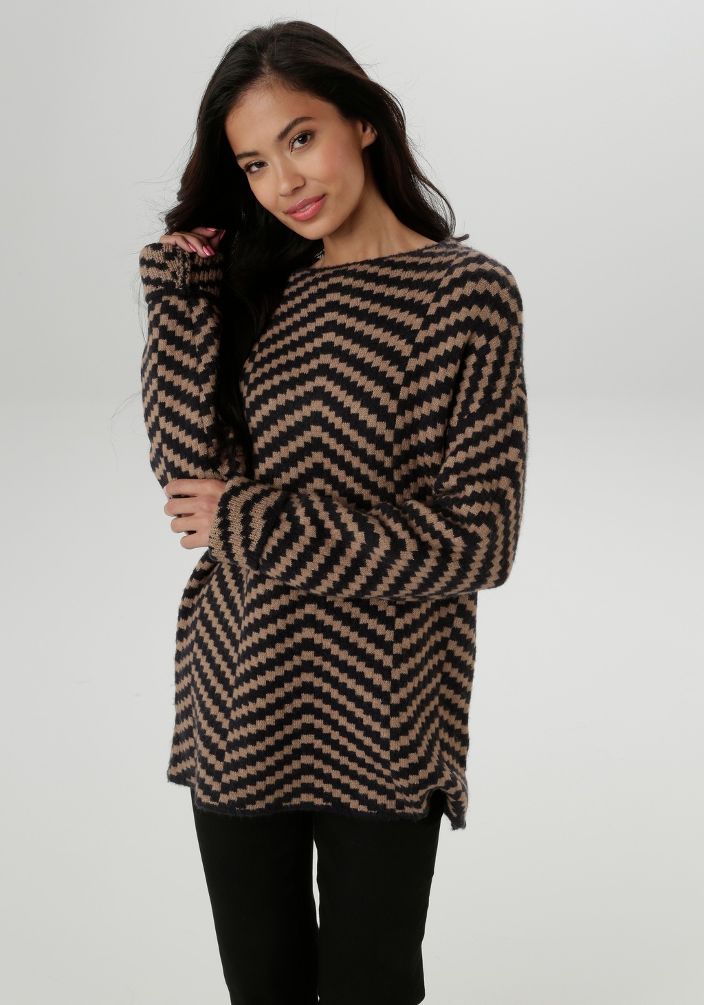 Aniston SELECTED Strickpullover, mit eingestrickter Zick-Zack-Allover-Muste günstig online kaufen