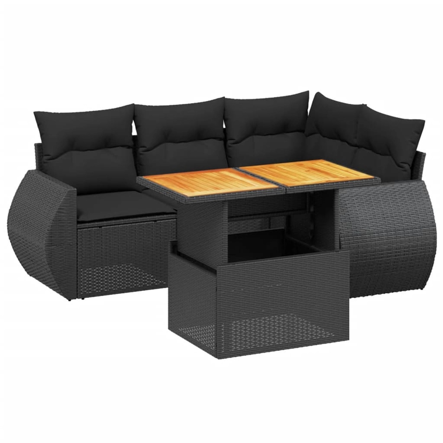 vidaXL 5-Tlg Garten-Sofagarnitur mit Kissen Schwarz Poly Rattan 3272175 günstig online kaufen