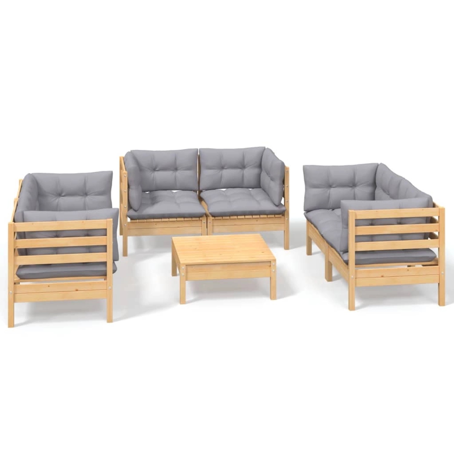 vidaXL 7-tlg Garten-Lounge-Set mit Grauen Kissen Kiefer Massivholz Modell 4 günstig online kaufen