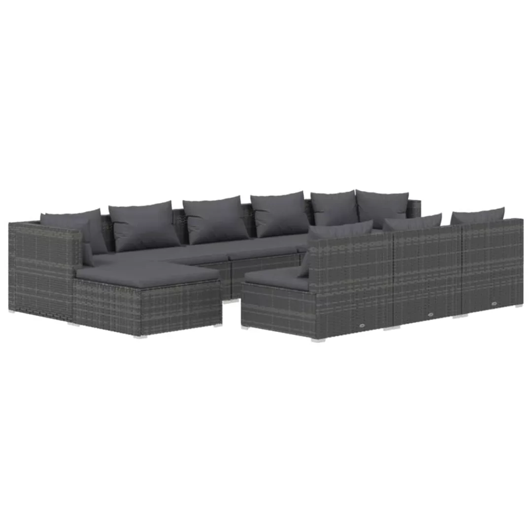 Vidaxl 10-tlg. Garten-lounge-set Mit Kissen Grau Poly Rattan günstig online kaufen