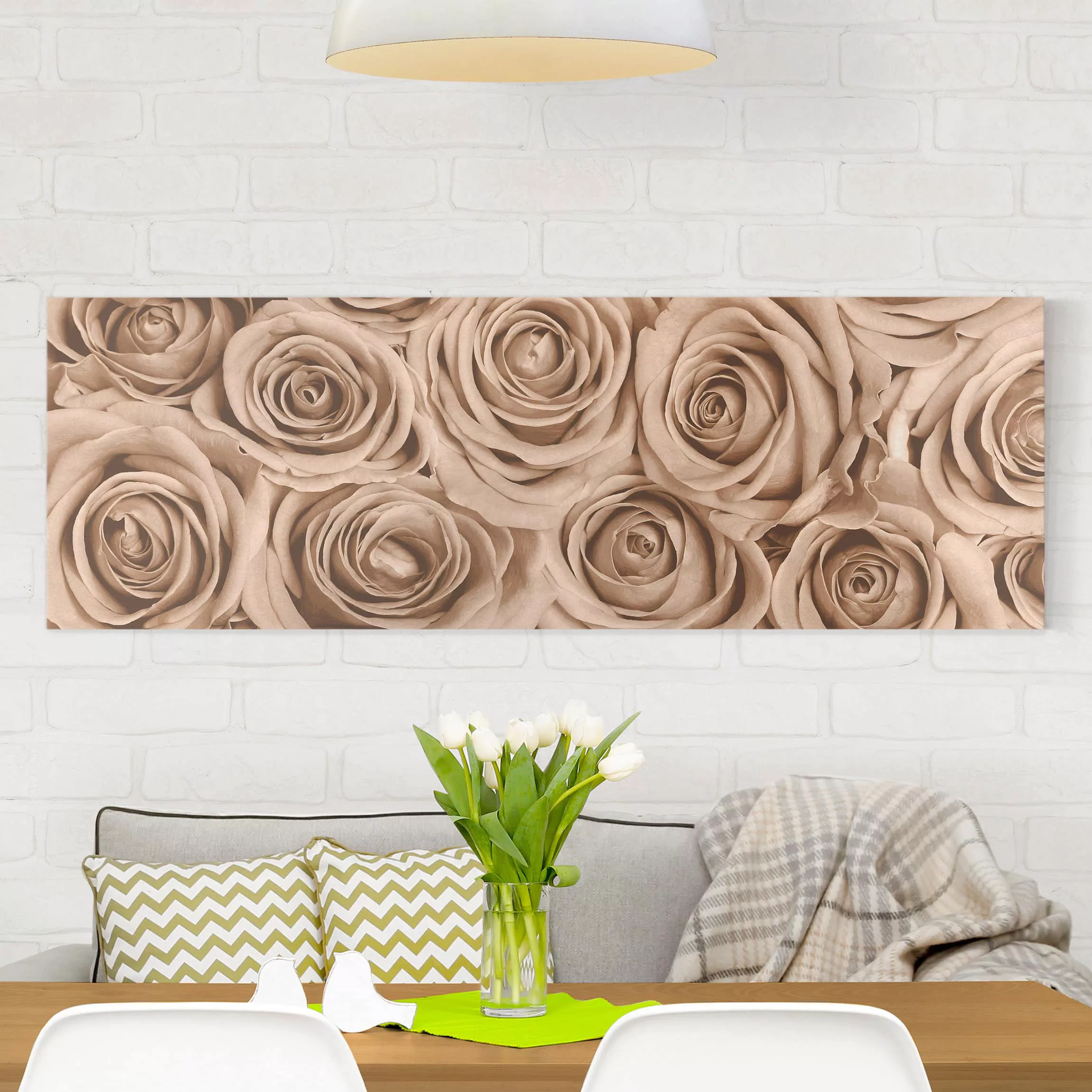 Leinwandbild Blumen - Panorama Vintage Rosen günstig online kaufen