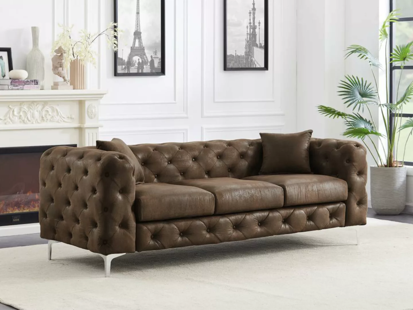 Chesterfield Sofa 3-Sitzer - Mikrofaser - Vintage-Leder-Optik - EDWINA günstig online kaufen