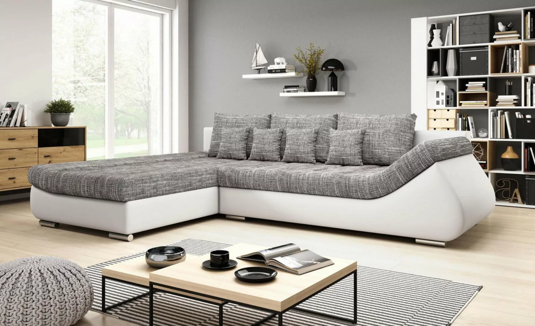 Furnix Schlafsofa Polstercouch in L-Form DELLIA modernes Schlafsofa mit Bet günstig online kaufen