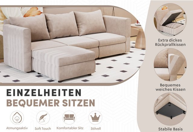 HOMALL Ecksofa Ecksofa mit Abnehmbarer Sofabezug, U-Shape Sofa mit 4 Kissen günstig online kaufen