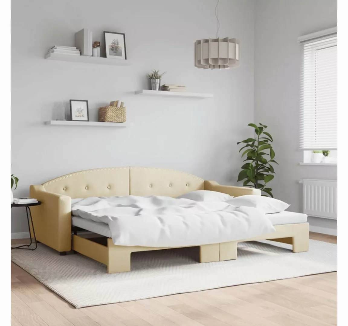 vidaXL Gästebett Gästebett Tagesbett Ausziehbar Creme 90x200 cm Stoff Bett günstig online kaufen