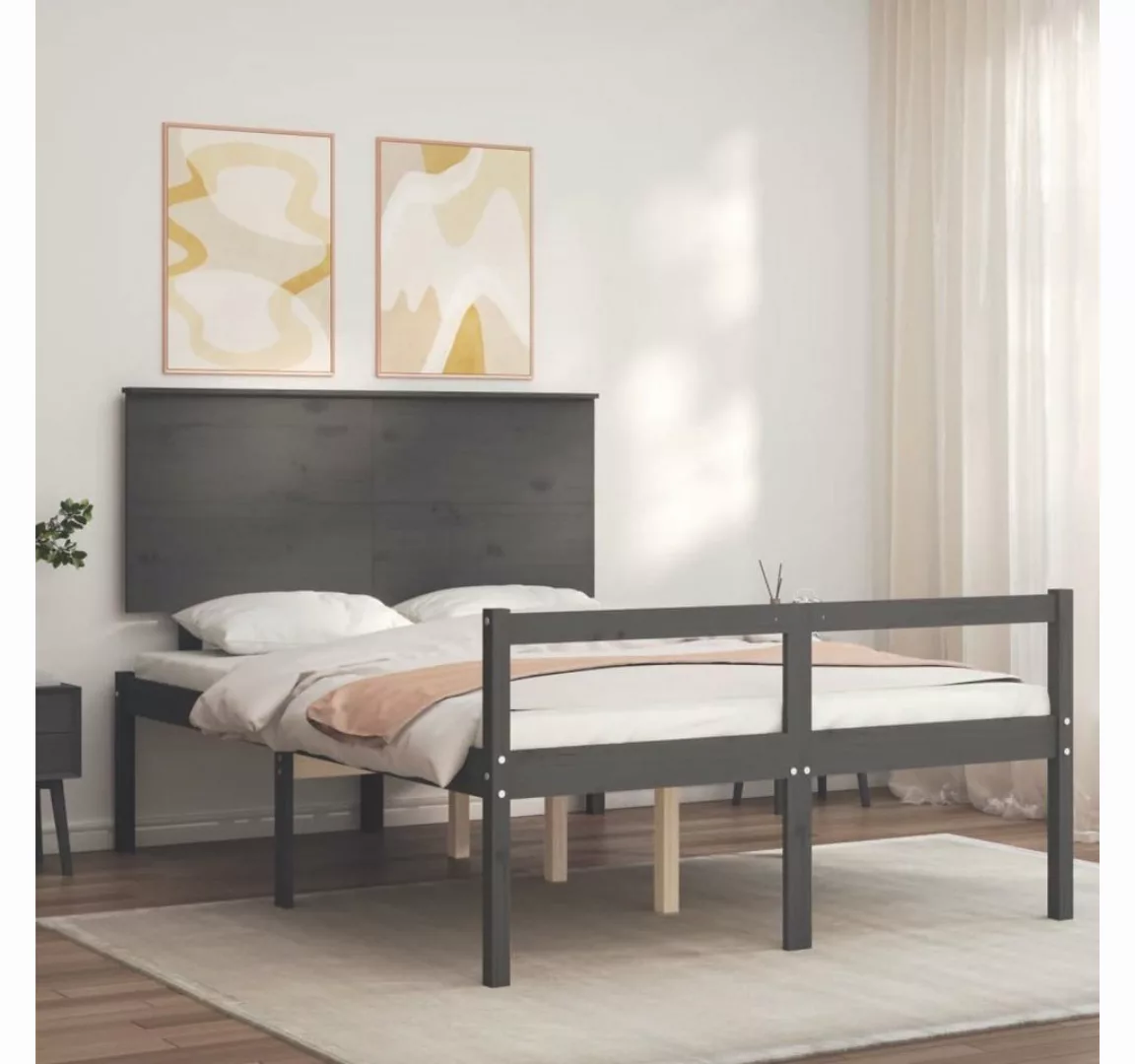 vidaXL Bett Seniorenbett mit Kopfteil 120x200 cm Grau Massivholz günstig online kaufen