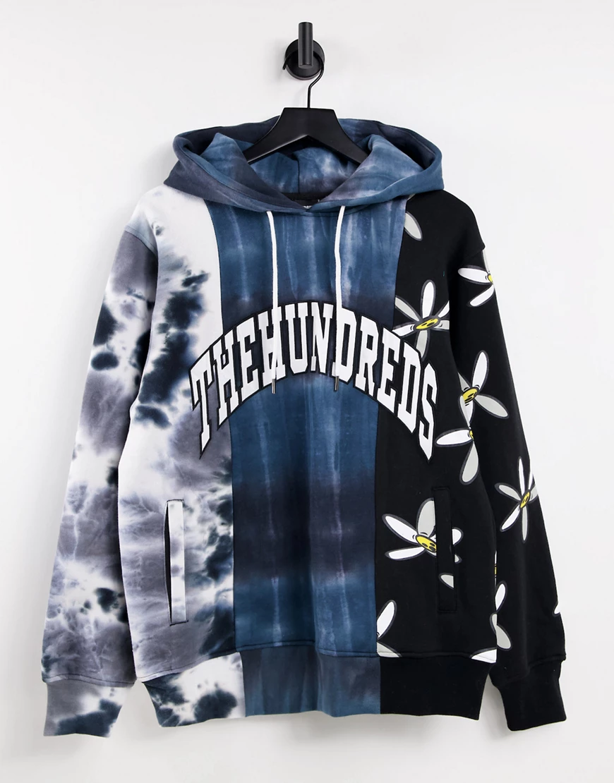 The Hundreds – Kapuzenpullover in Schwarz mit geteiltem Design mit Batikmus günstig online kaufen