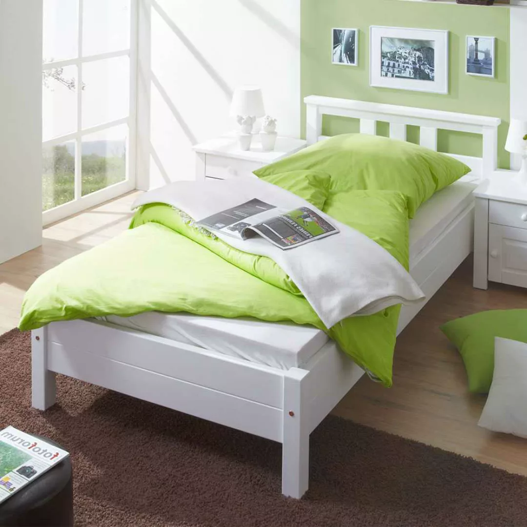 Einzelbett in weiß Kiefer Massivholz günstig online kaufen