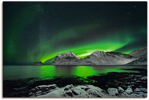 Artland Leinwandbild "Polarlicht über einer winterlichen Berg", Gewässer, ( günstig online kaufen