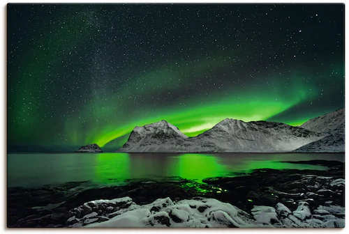 Artland Leinwandbild »Polarlicht über einer winterlichen Berg«, Gewässer, ( günstig online kaufen