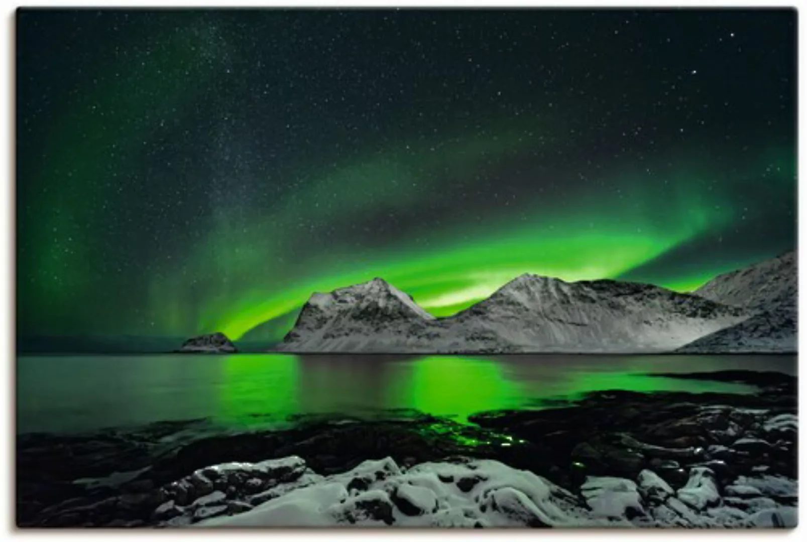 Artland Leinwandbild "Polarlicht über einer winterlichen Berg", Gewässer, ( günstig online kaufen