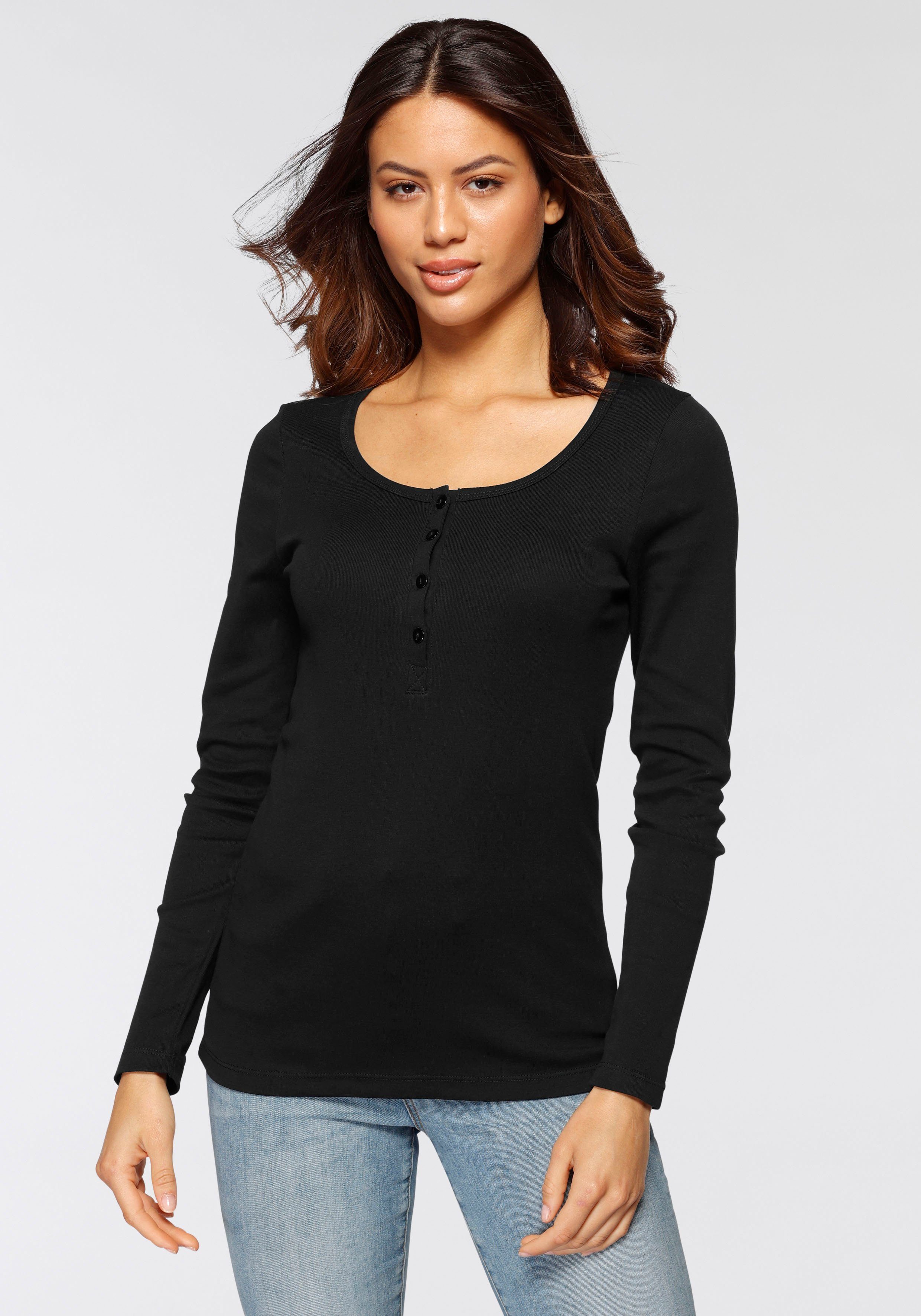 H.I.S Langarmshirt "mit kurzer Knopfleiste", (2er-Pack), aus modischer Ripp günstig online kaufen