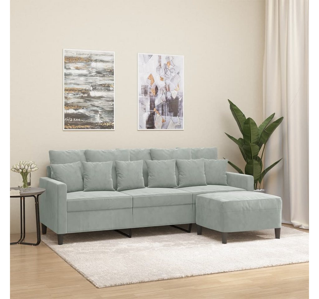 vidaXL Sofa 3-Sitzer-Sofa mit Hocker 180 cm Samt, Hellgrau günstig online kaufen