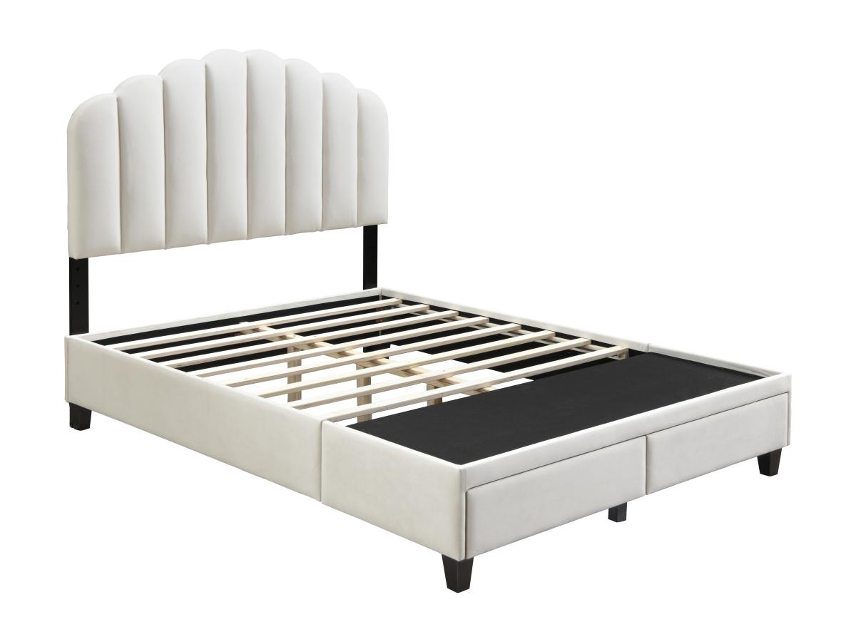 Bett mit Schubladen - 140 x 190 cm - Samt - Elfenbeinfarben - ILISIO günstig online kaufen