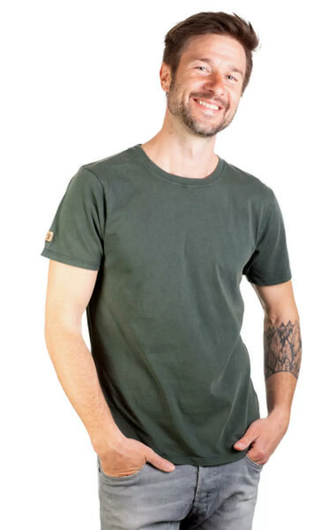 Shirt Aus Biobaumwolle Für Herren "Basic" Stone Washed Green/white günstig online kaufen