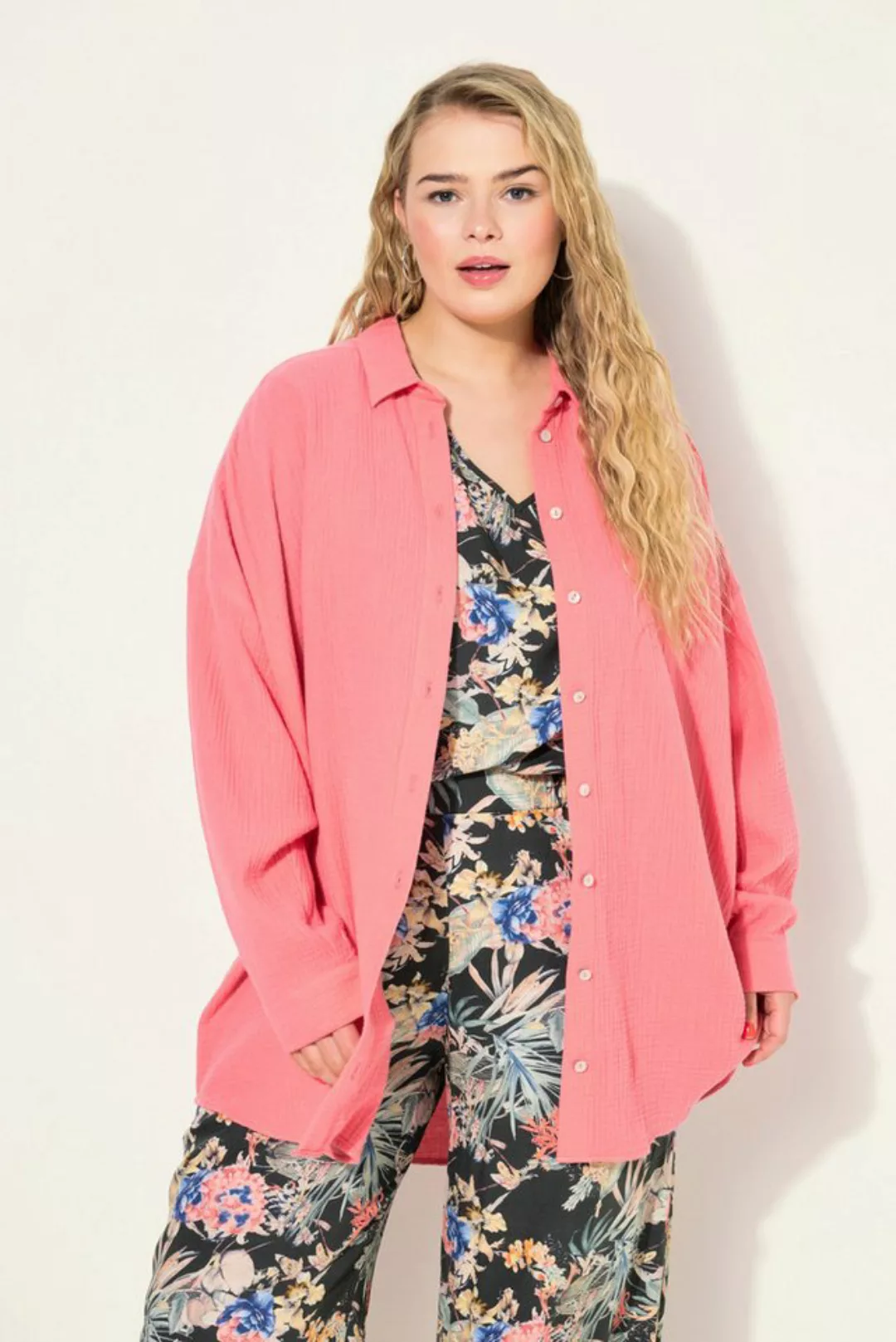 Studio Untold Hemdbluse Musselin Bluse oversized Hemdkragen Langarm günstig online kaufen