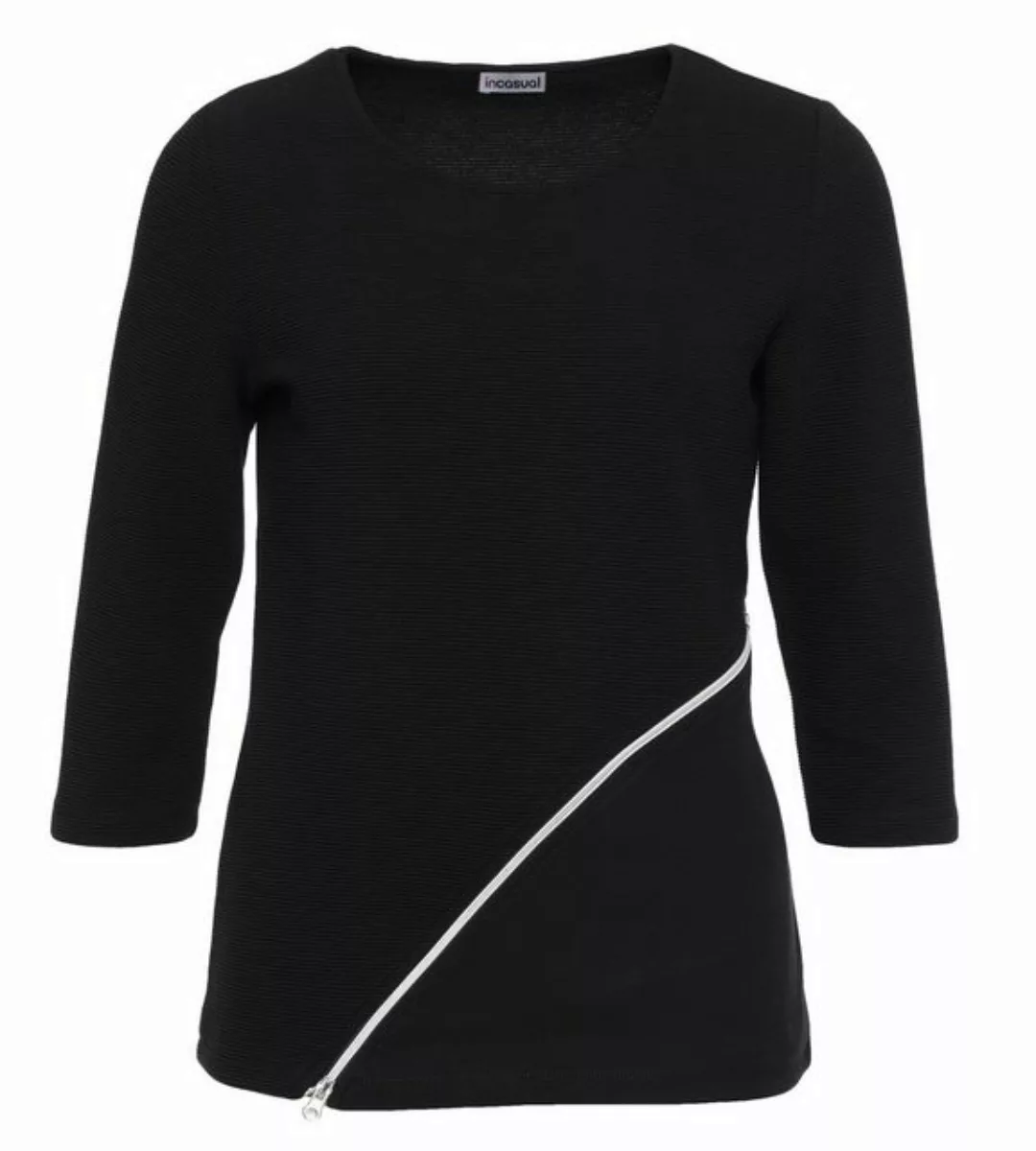incasual T-Shirt 3/4-Arm-Shirt koerpernah mit asymmetrischem Reißverschluss günstig online kaufen