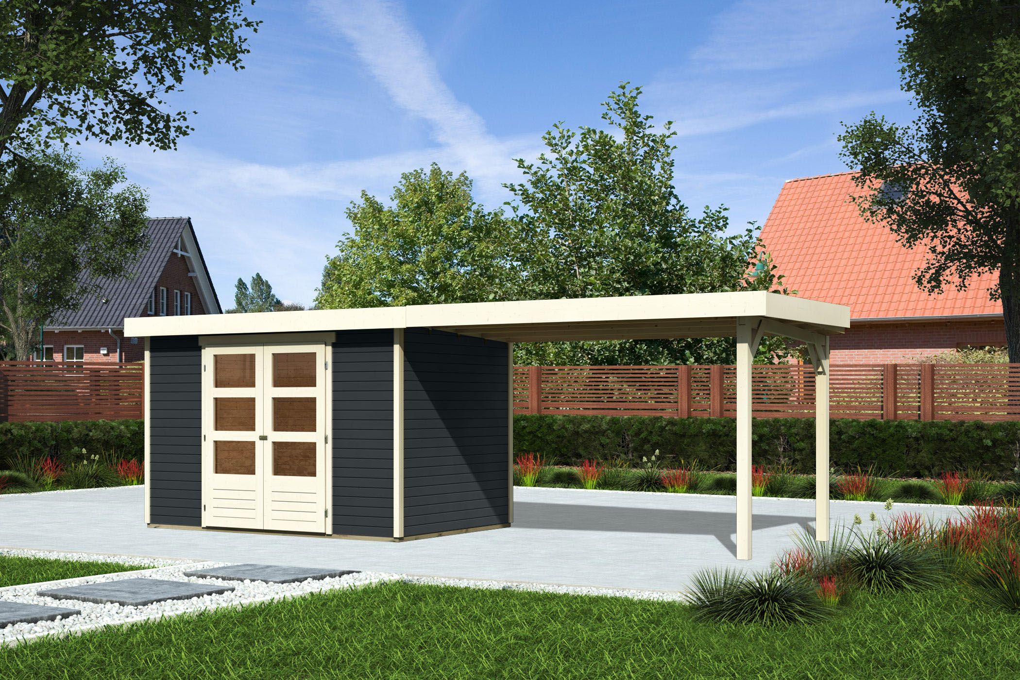Karibu Gartenhaus "Askola 4", mit Anbaudach günstig online kaufen