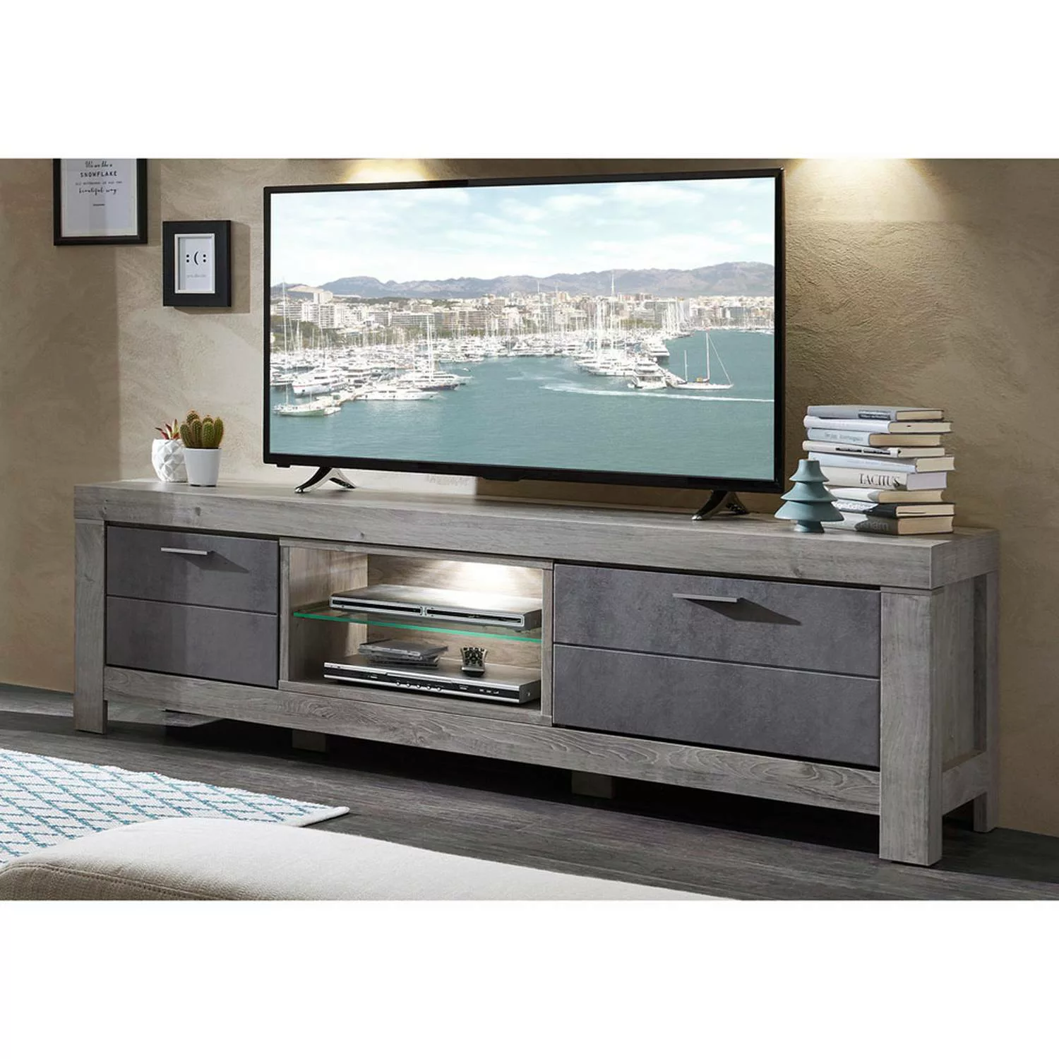 TV Lowboard Fernsehtisch 180cm GRONAU-55 in Betonoxid mit Haveleiche Nb., i günstig online kaufen