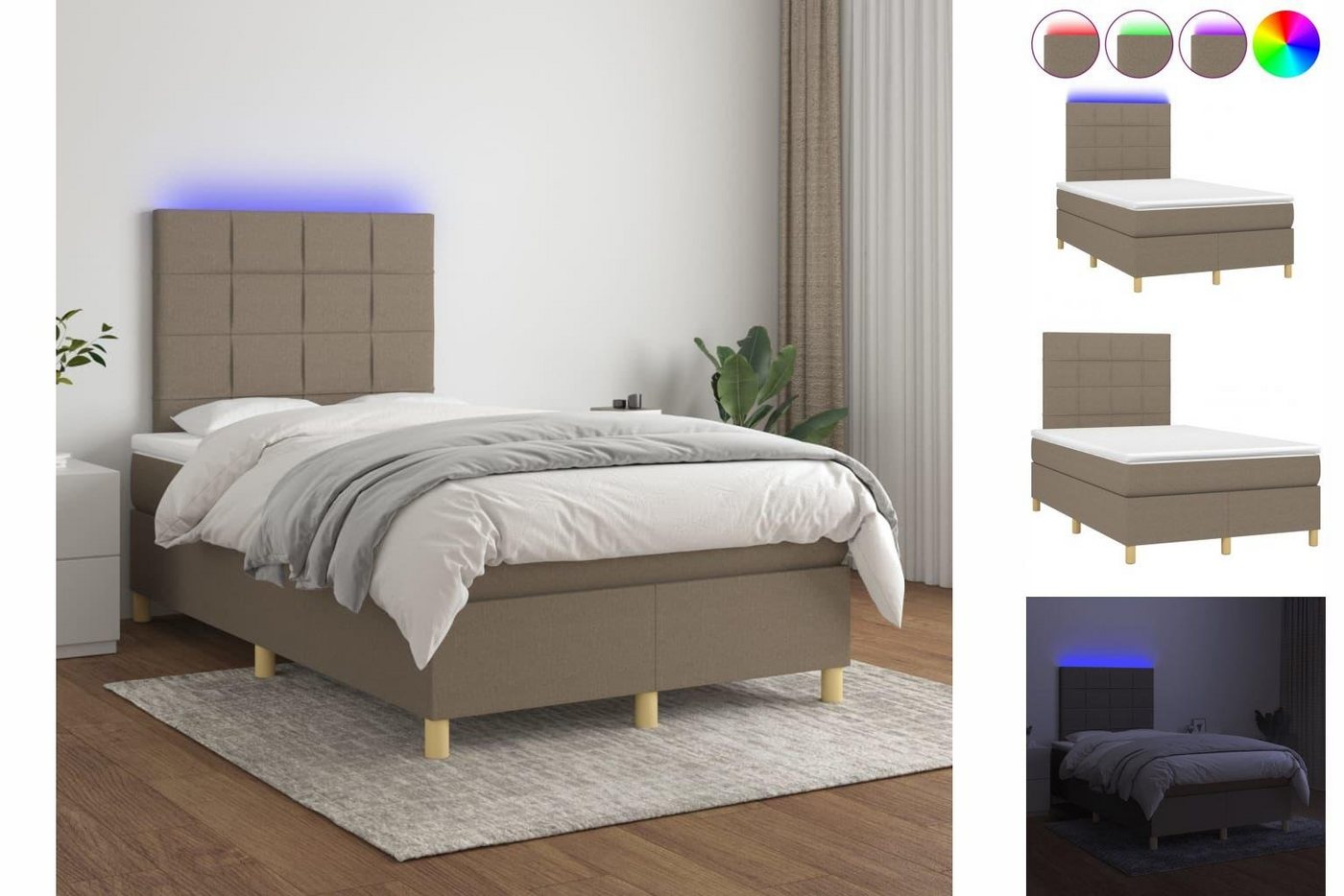 vidaXL Bettgestell Boxspringbett mit Matratze LED Taupe 120x200 cm Stoff Be günstig online kaufen