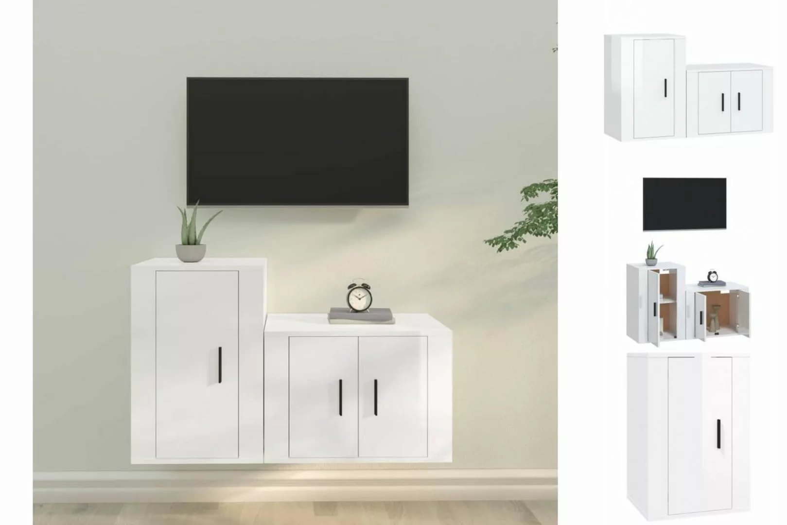 vidaXL TV-Schrank 2-tlg TV-Schrank-Set Hochglanz-Weiß Spanplatte günstig online kaufen