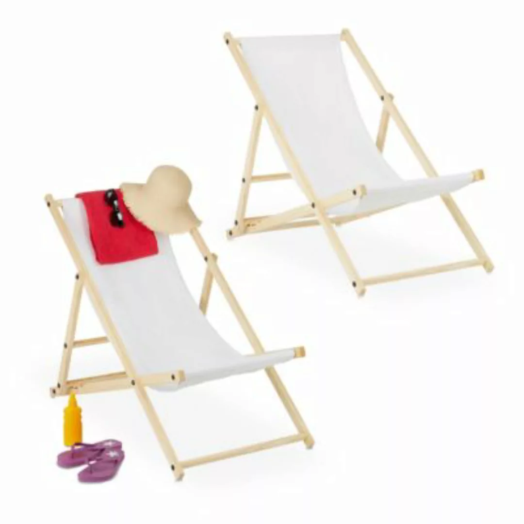 relaxdays Liegestuhl Holz 2er Set weiß günstig online kaufen