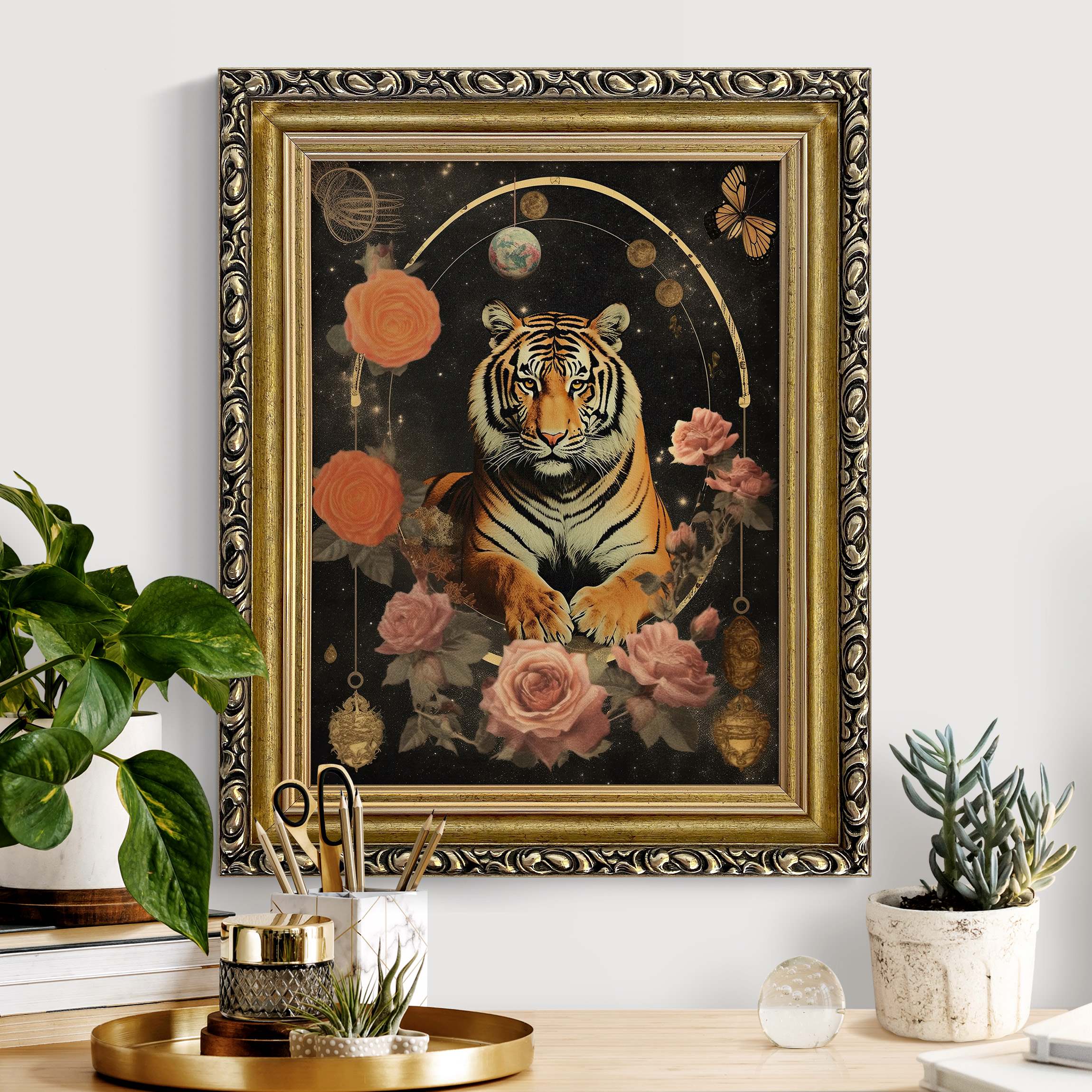 Gerahmtes Leinwandbild Tiger Universum Collage günstig online kaufen