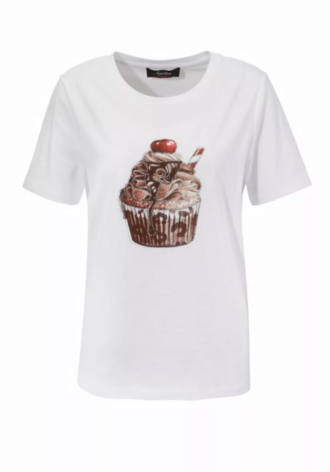 Aniston CASUAL T-Shirt mit Glitzersteinchen verzierter Cupcake-Frontdruck günstig online kaufen