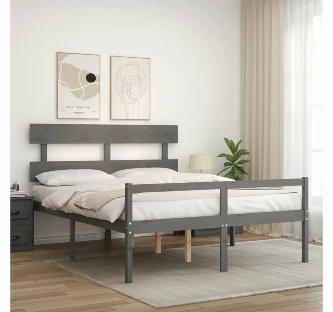 vidaXL Bett Seniorenbett mit Kopfteil Grau Kingsize Massivholz günstig online kaufen