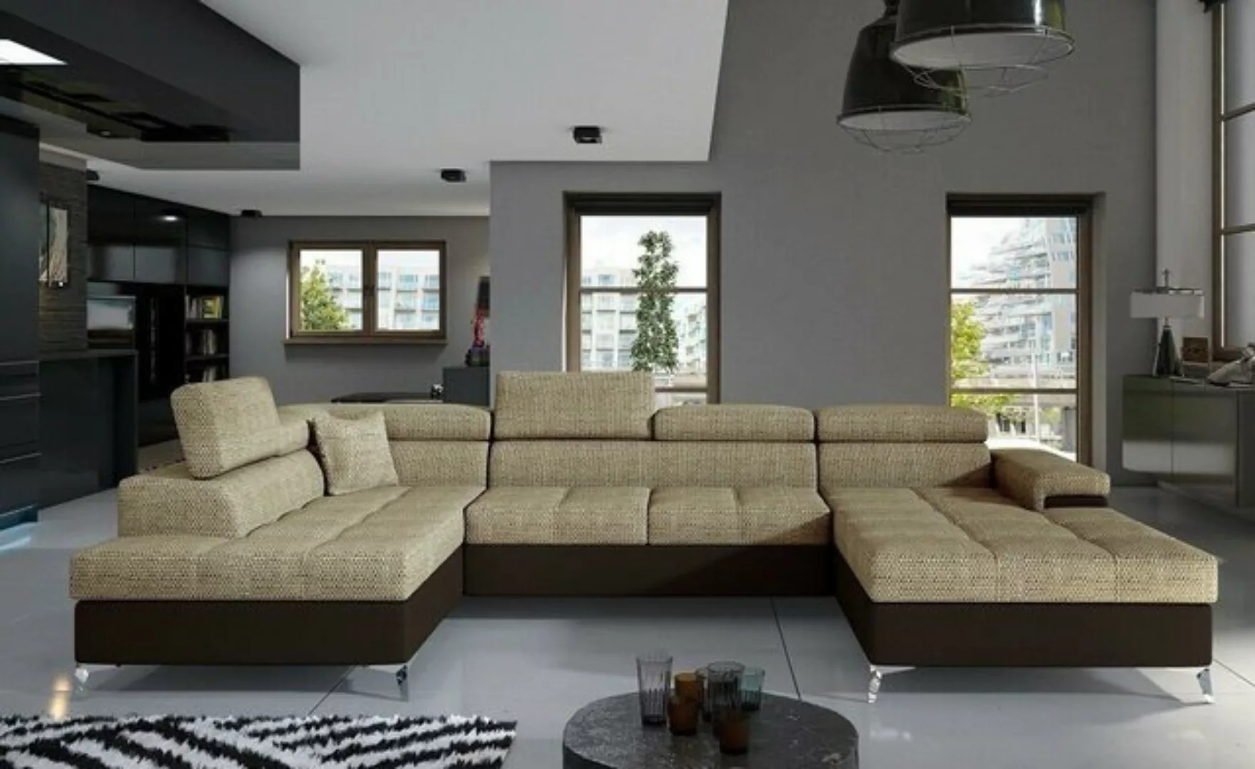 JVmoebel Ecksofa, Stoff U-Form Couch Wohnlandschaft Ecksofa Design Modern S günstig online kaufen