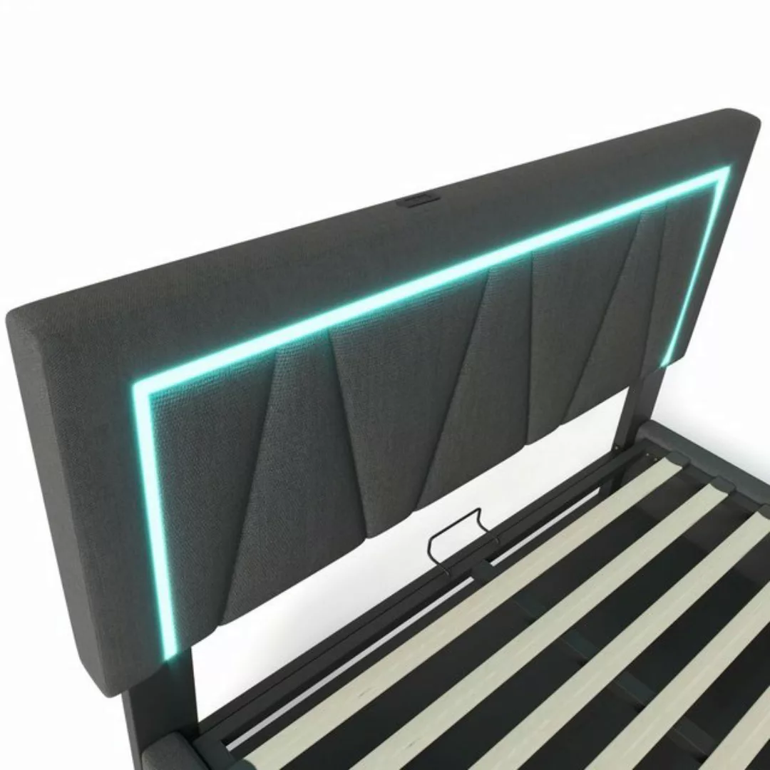 Sweiko Polsterbett (160*200cm), LED-Stauraumbett mit USB & Typ-C-Ladefunkti günstig online kaufen