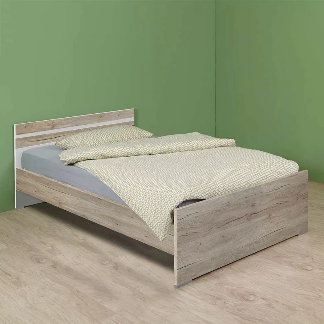 Jugendzimmerbett Made in Germany Eiche San Remo und Weiß günstig online kaufen