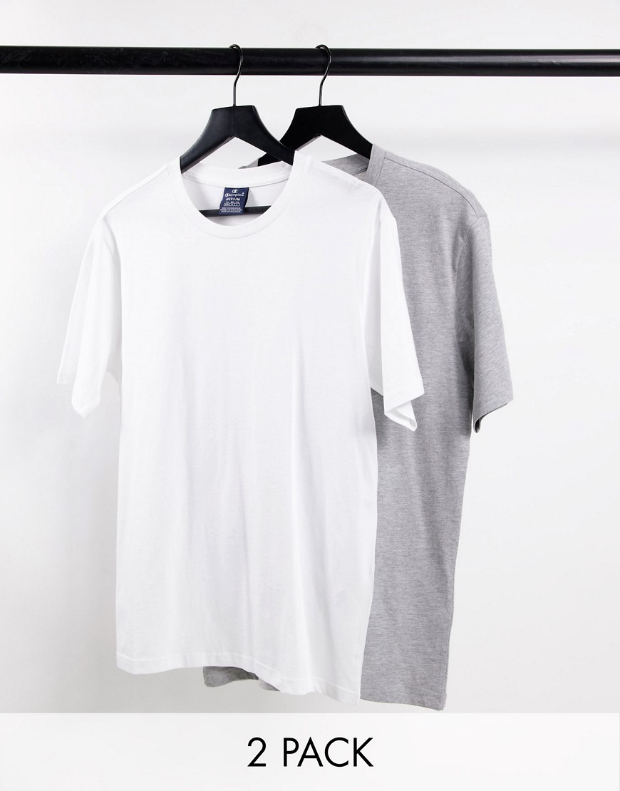 Champion – T-Shirts in Weiß und Grau im 2er-Pack günstig online kaufen
