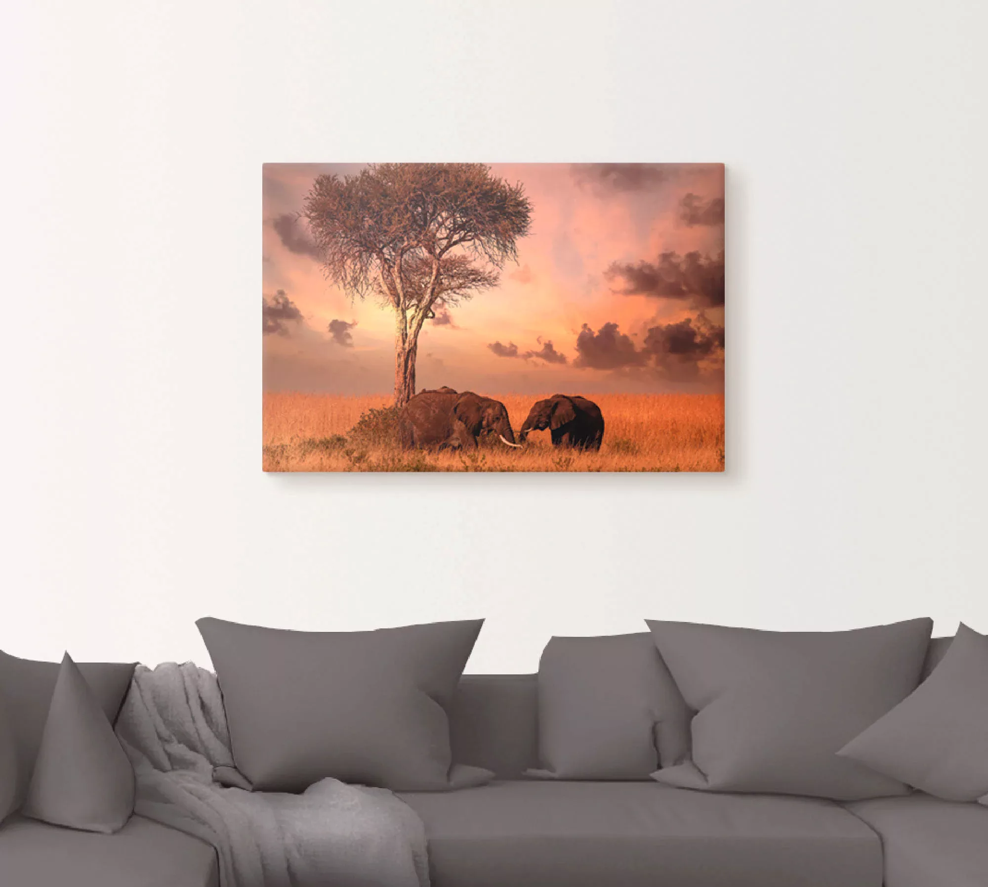 Artland Wandbild "Elefanten zum Abendessen", Wildtiere, (1 St.), als Leinwa günstig online kaufen