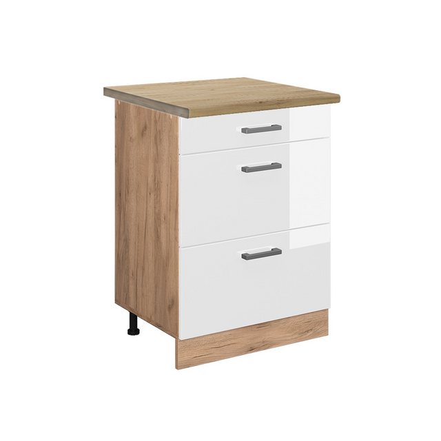 Vicco Unterschrank R-Line, Weiß Hochglanz/Goldkraft Eiche, 60 cm mit Schubl günstig online kaufen