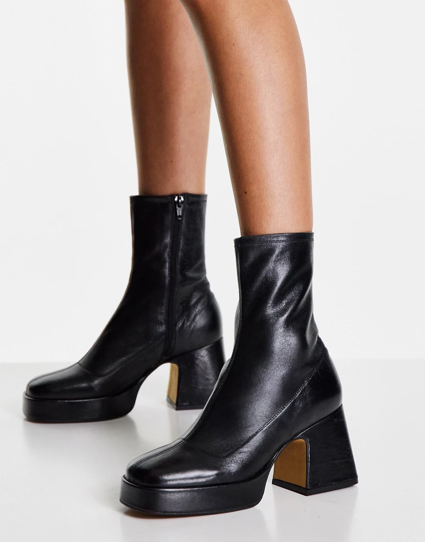 Topshop – Heaven – Ankle-Boots aus Leder in Schwarz mit Plateausohle günstig online kaufen